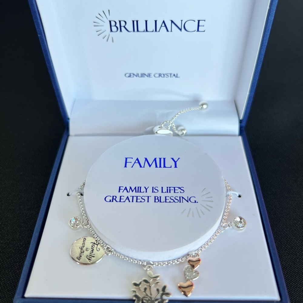 Brilliance Family Charm Bracelet Genuine Crystal Fine Silver Plated New in Box
